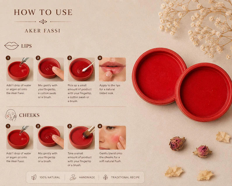 Aker Fassi 🌹 Il rossetto tradizionale marocchino  - Tinta labbra e guance 100% naturale